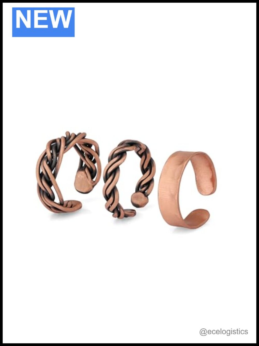 Handmade Pure Copper Adjustable Rings Set of 3 Elegant Knitted Helix Hammered